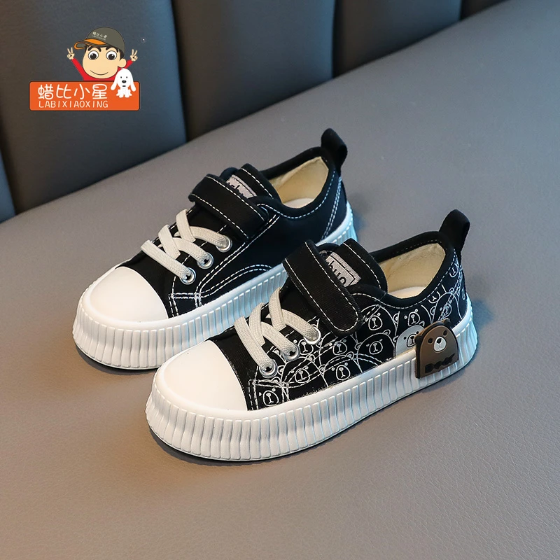 蜡比小星男童帆布鞋2025春秋透气低帮休闲鞋儿童百搭软底单鞋女童