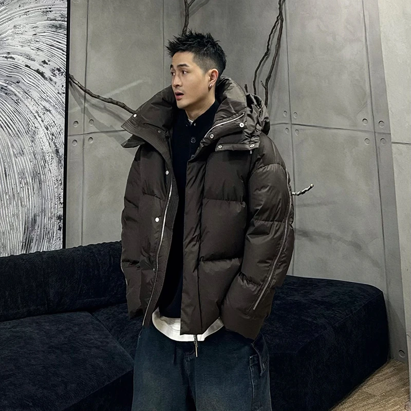 到位男装冬季时尚经典可拆卸连帽夹克拼接拉链款羽绒外套L6233