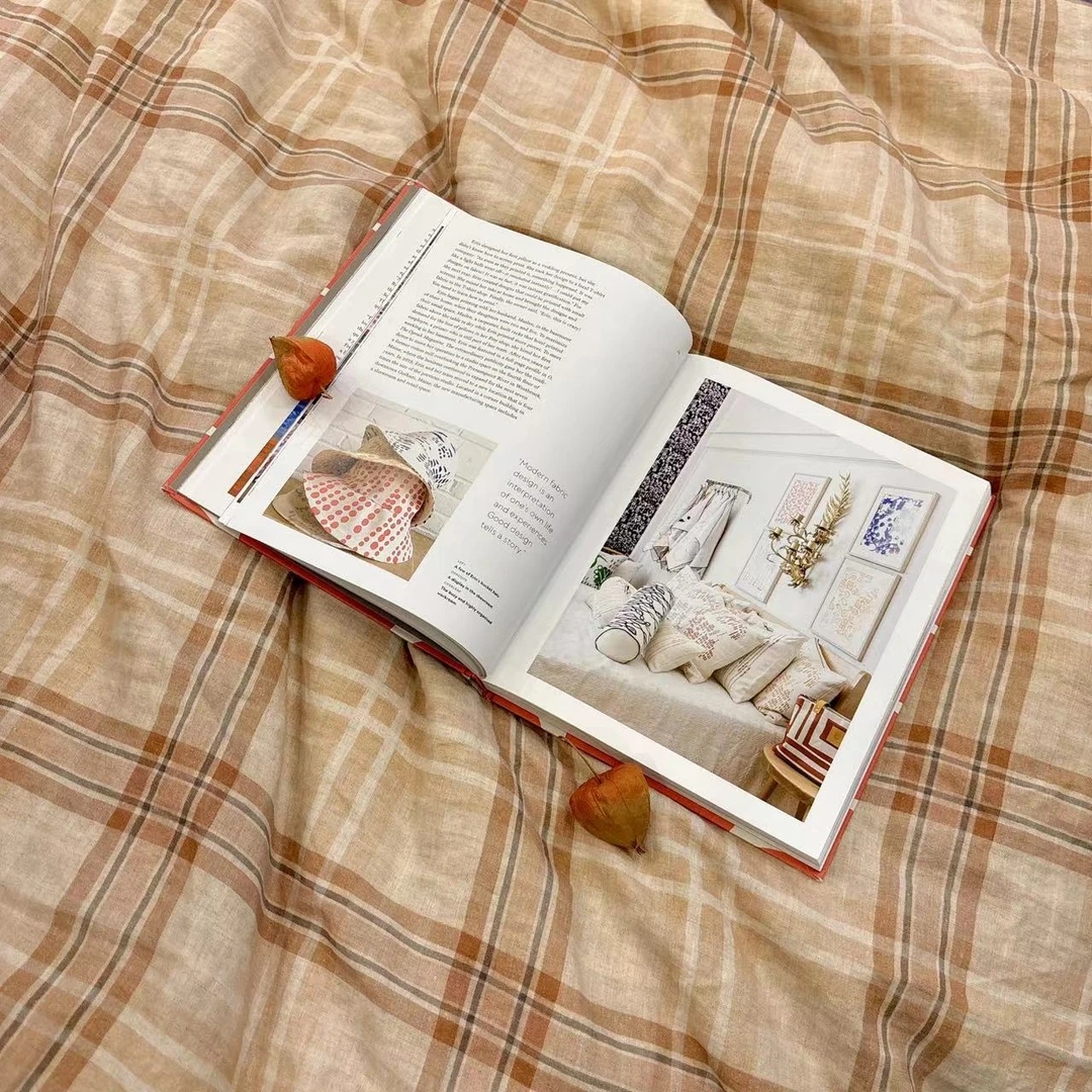 【暖调格子·学生床盖四件套】双面纯亚麻进口雨露麻自然透气