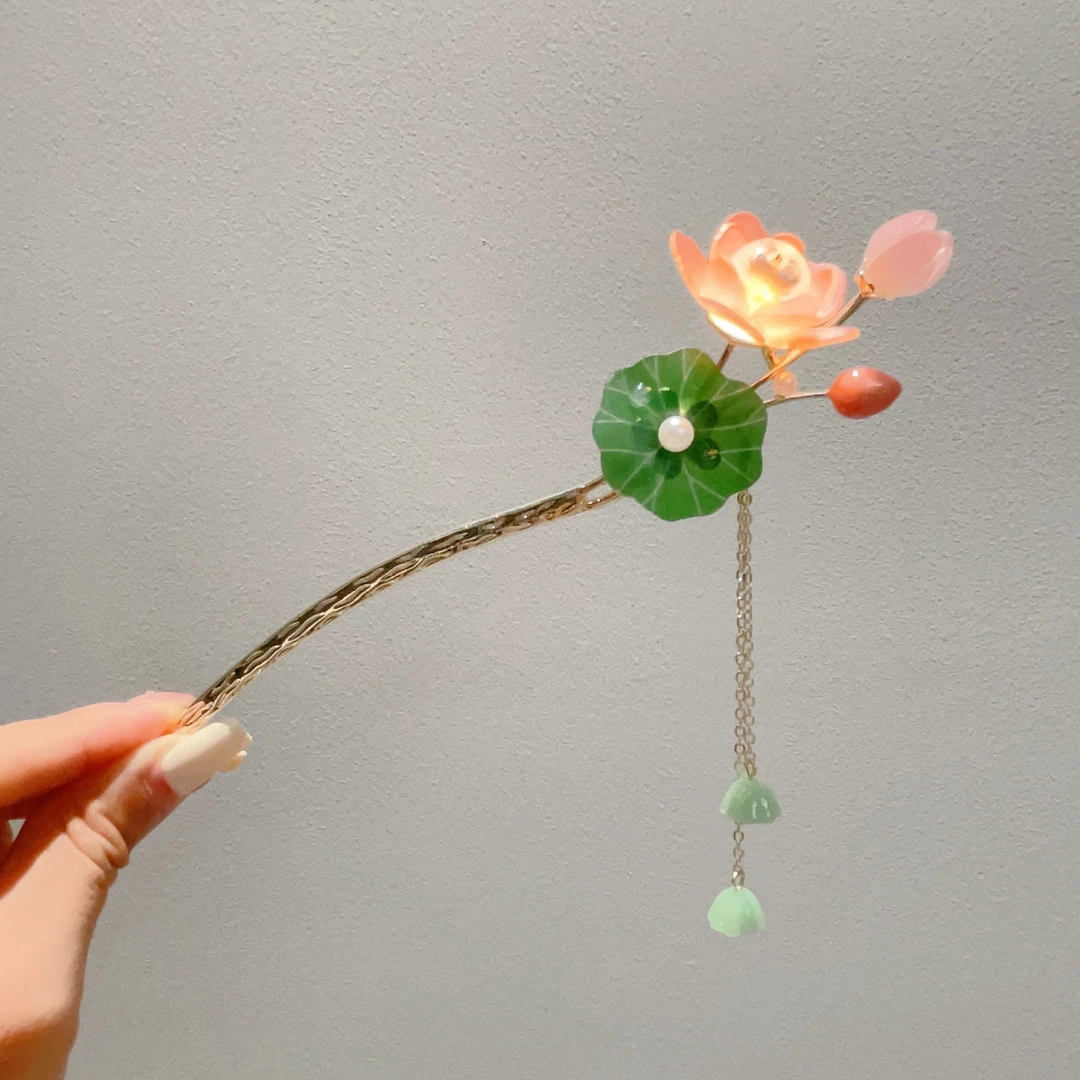 荷花发光发簪复古宫灯灯笼簪子夜市头饰节日汉服旗袍