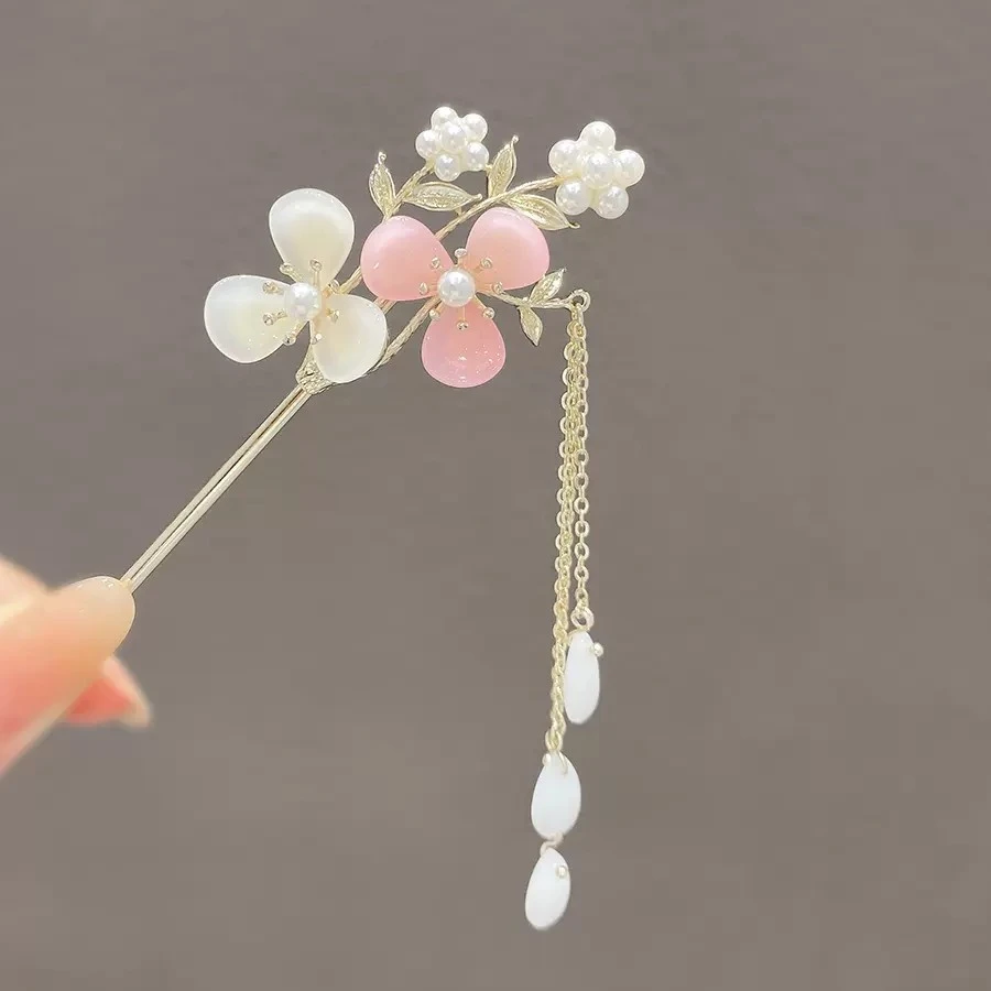 铁合金仿珍珠发饰 发簪古风流苏盘发簪子优雅气质女高级感后脑勺