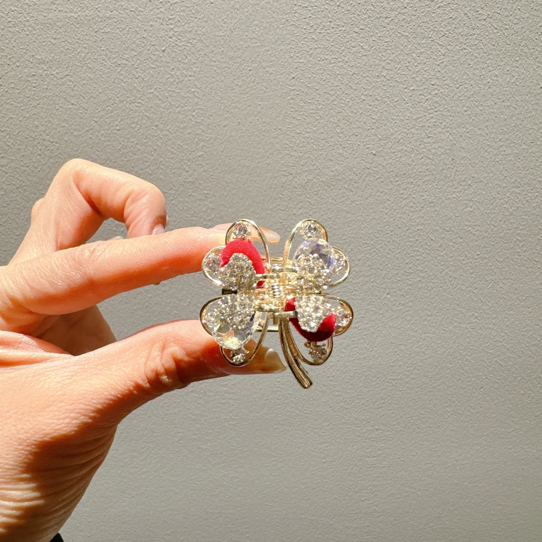 精致四叶草半扎发发夹女2024新款后脑勺迷你抓夹发卡子小夹子发饰