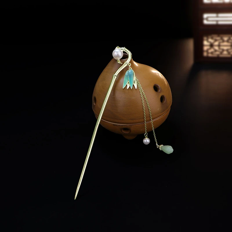 铁合金发饰 竹节发簪女古风高级感汉服旗袍流苏步摇吊坠盘发簪子