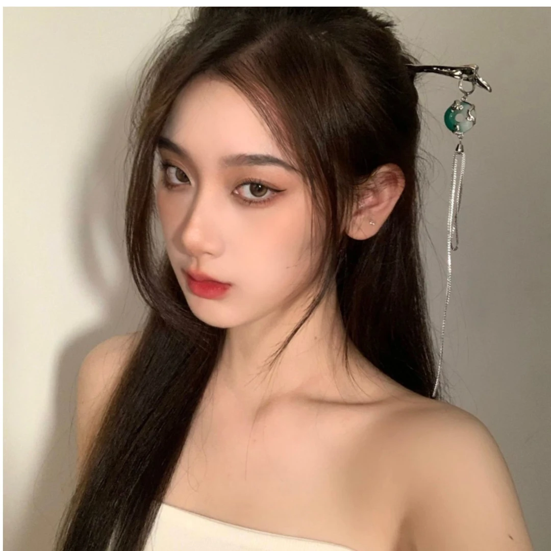 铁合金发饰 水墨丹青新中式国潮发簪女春季个性金属风长流苏盘发