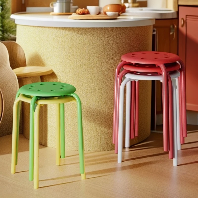 许苏年创意塑料凳子加厚彩色简易时尚圆凳家用客厅防滑叠放餐桌凳