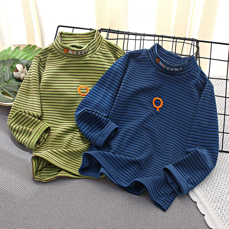 秋冬季德绒儿童打底衫男童加绒高领内衣保暖女中大童休闲上衣洋气