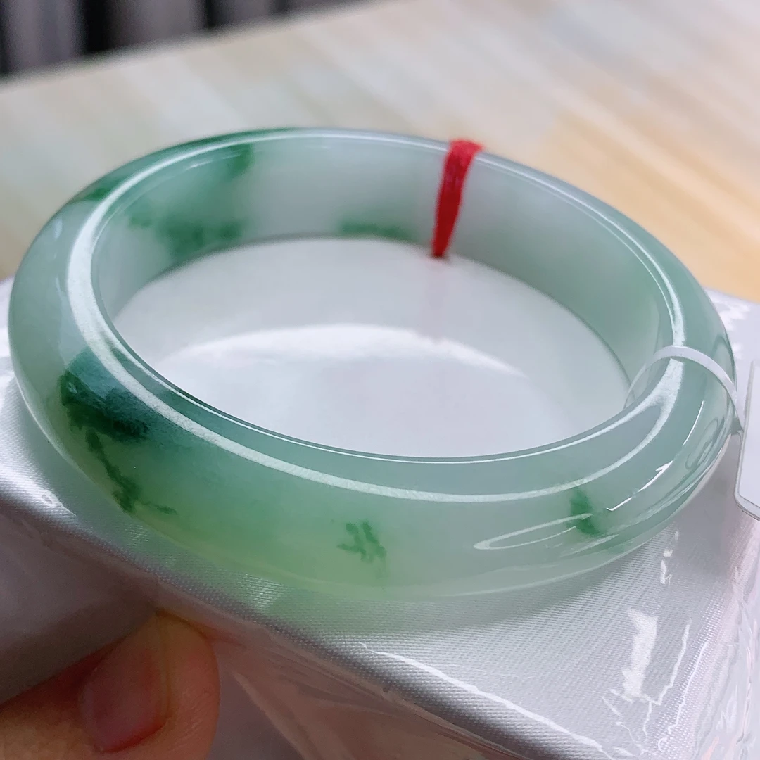 55.5圈口天然缅甸A货飘花翡翠厚装宽边手镯