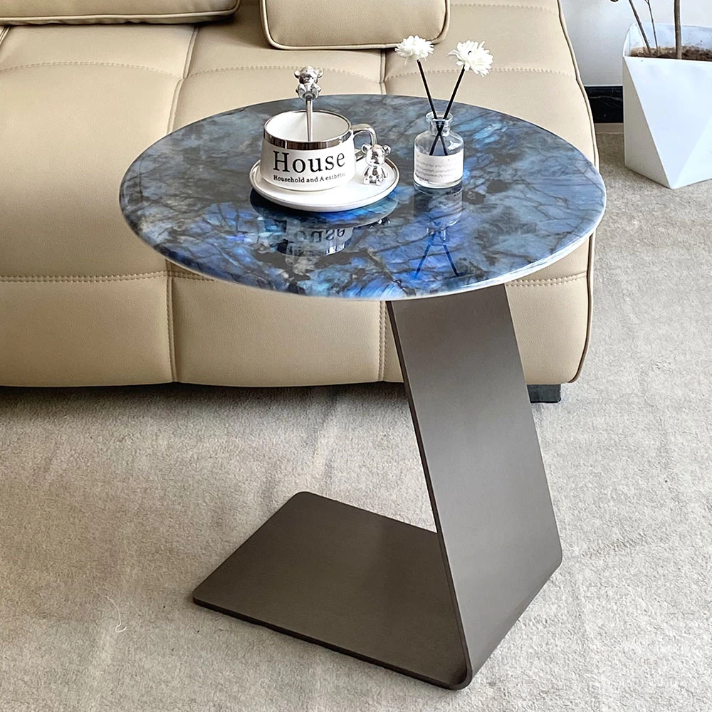 意式家用圆形沙发边几轻奢高级感设计师款现代天然大理石客厅角几