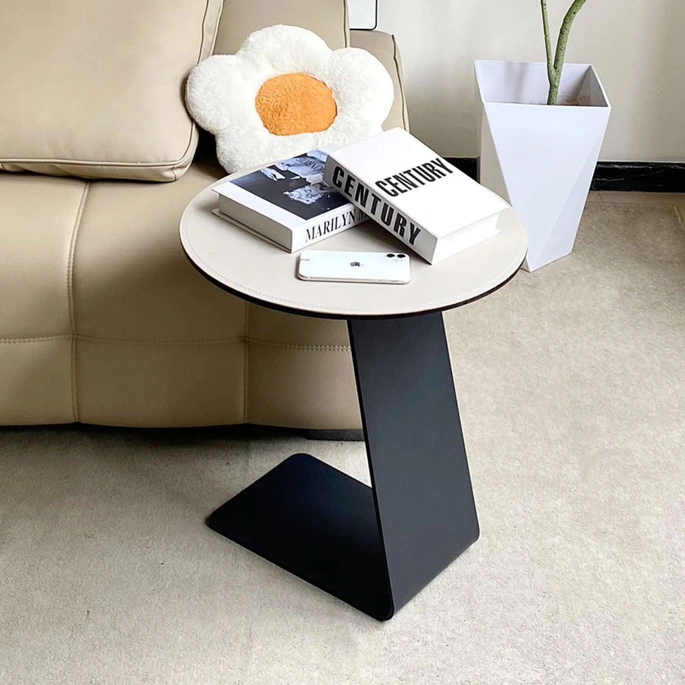 意式轻奢可移动马鞍皮沙发边几角几设计师客厅家用置物圆形茶几