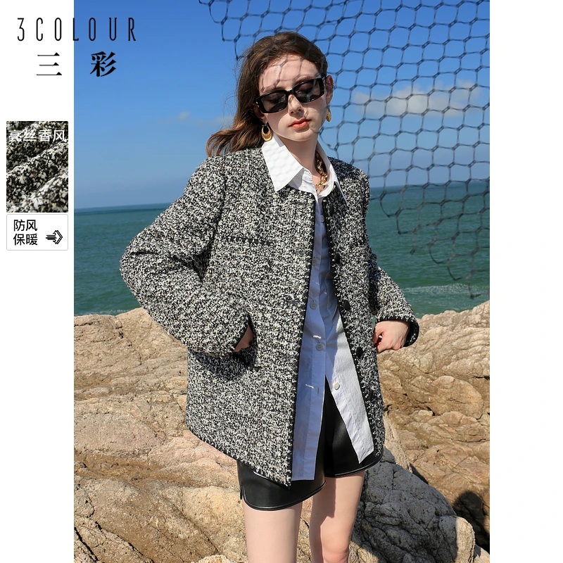 【大叔专享】D394S5014D10三彩女装2024冬季新款香风毛呢外套dbx