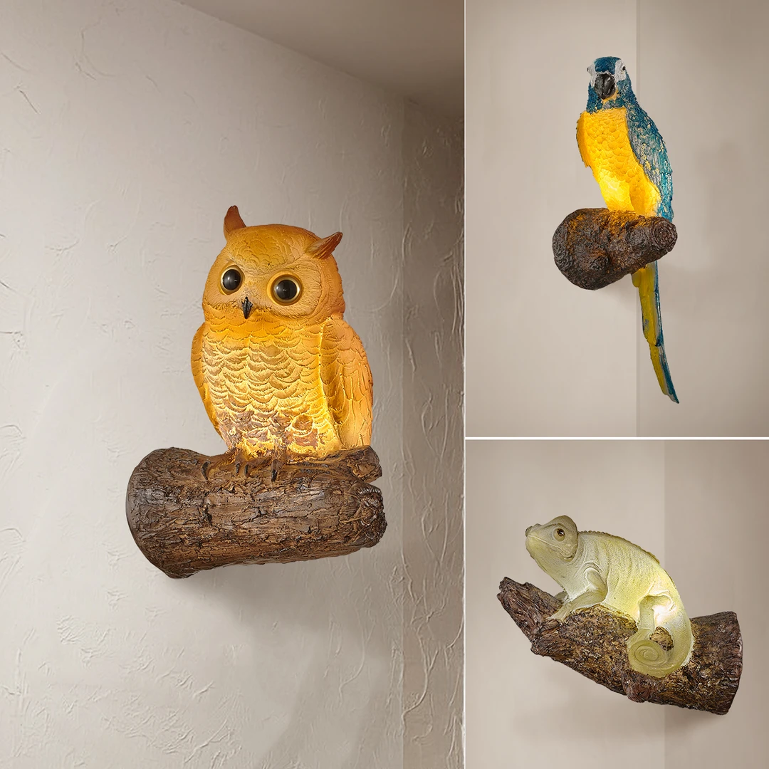 动物壁灯猫头鹰鹦鹉蜥蜴咖啡厅酒吧美式复古工业风创意个性装饰