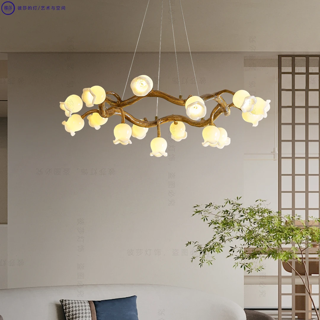 法式中古花草树枝吊灯具客餐厅主卧室民宿茶室中式禅意日式侘寂风