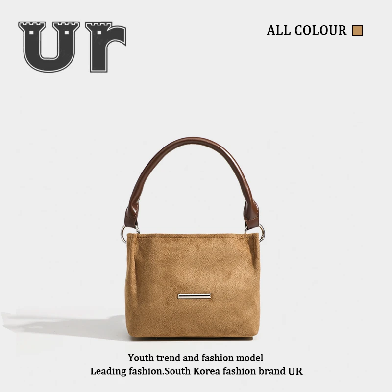 UR复古磨砂水桶包包女2025春夏新款上班杂物手拎包简约单肩斜挎包