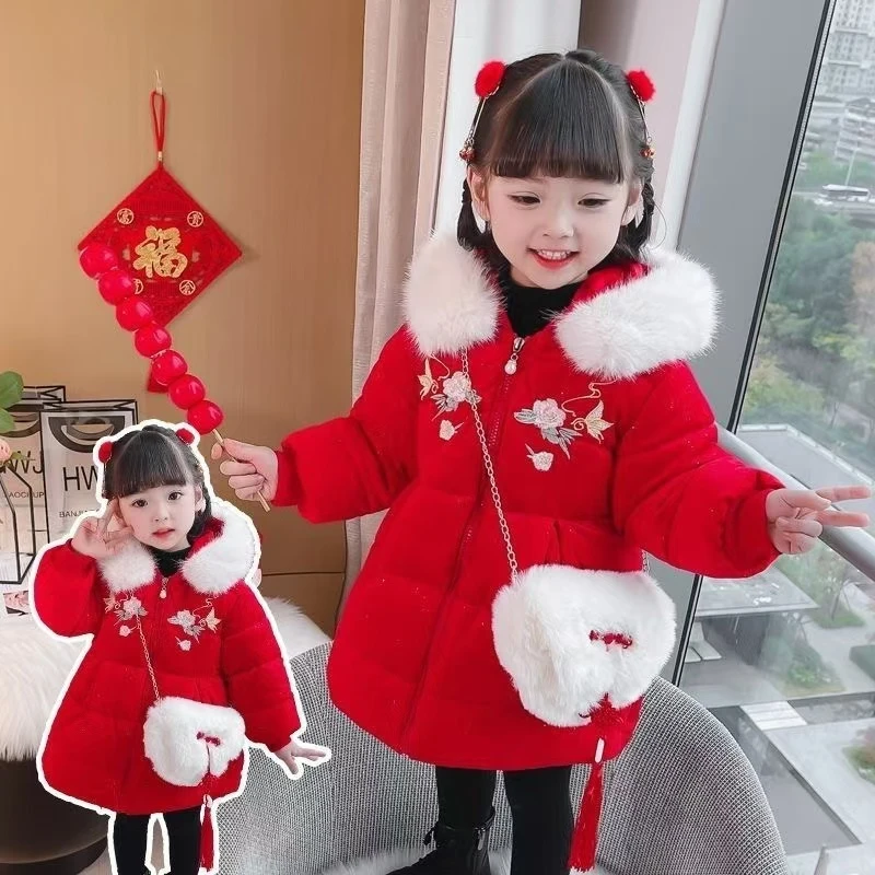 小女孩棉袄秋冬款加厚保暖拜年服中长款洋气中国风中小童百搭棉服