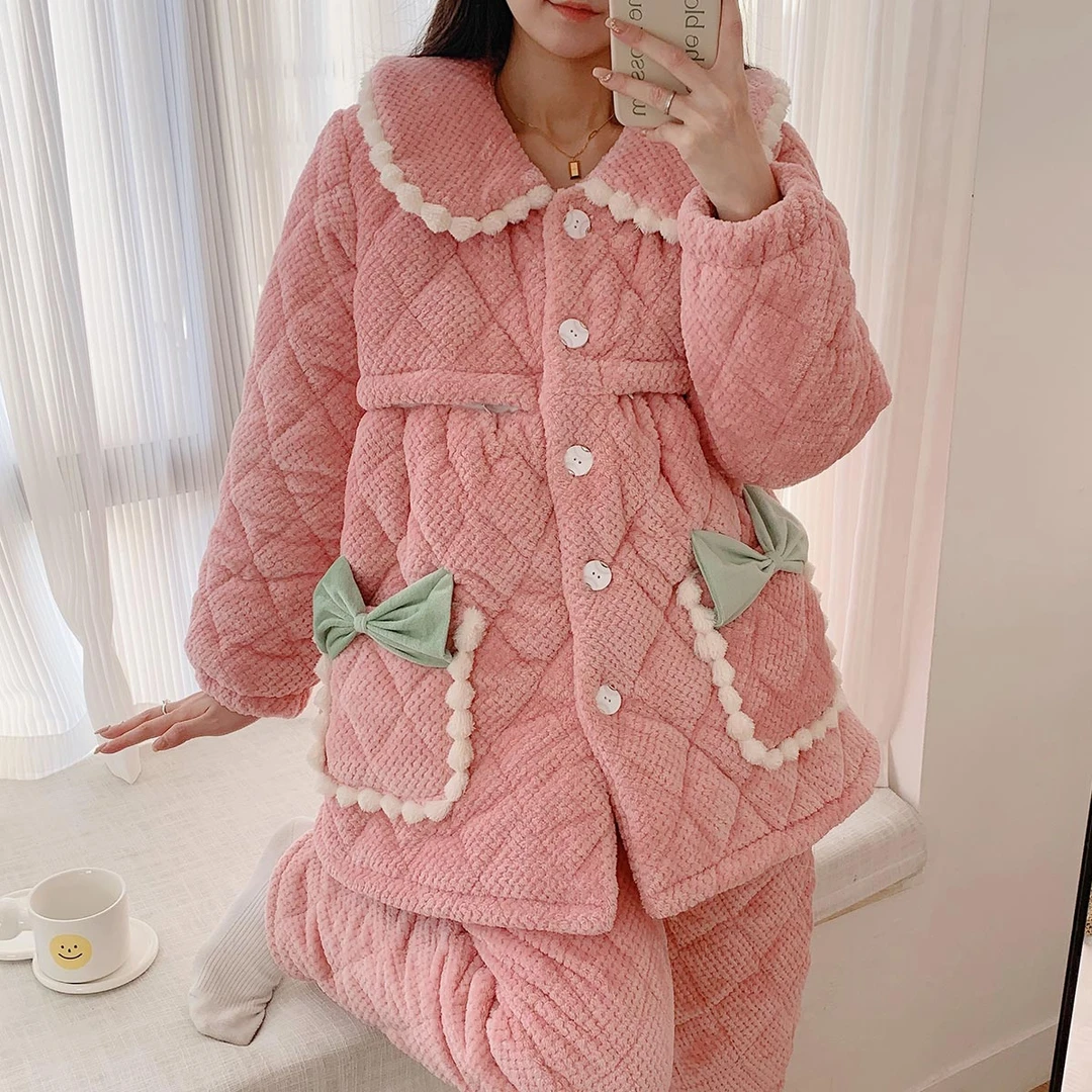 【三层夹棉冬天】月子服产后加绒加厚孕妇睡衣哺乳喂奶保暖外穿12月