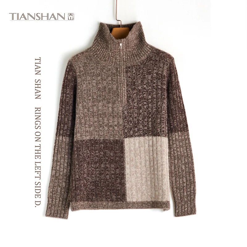 天山【100%山羊绒】秋冬女士宽松休闲立领翻领时尚羊绒衫-YTNL3484T