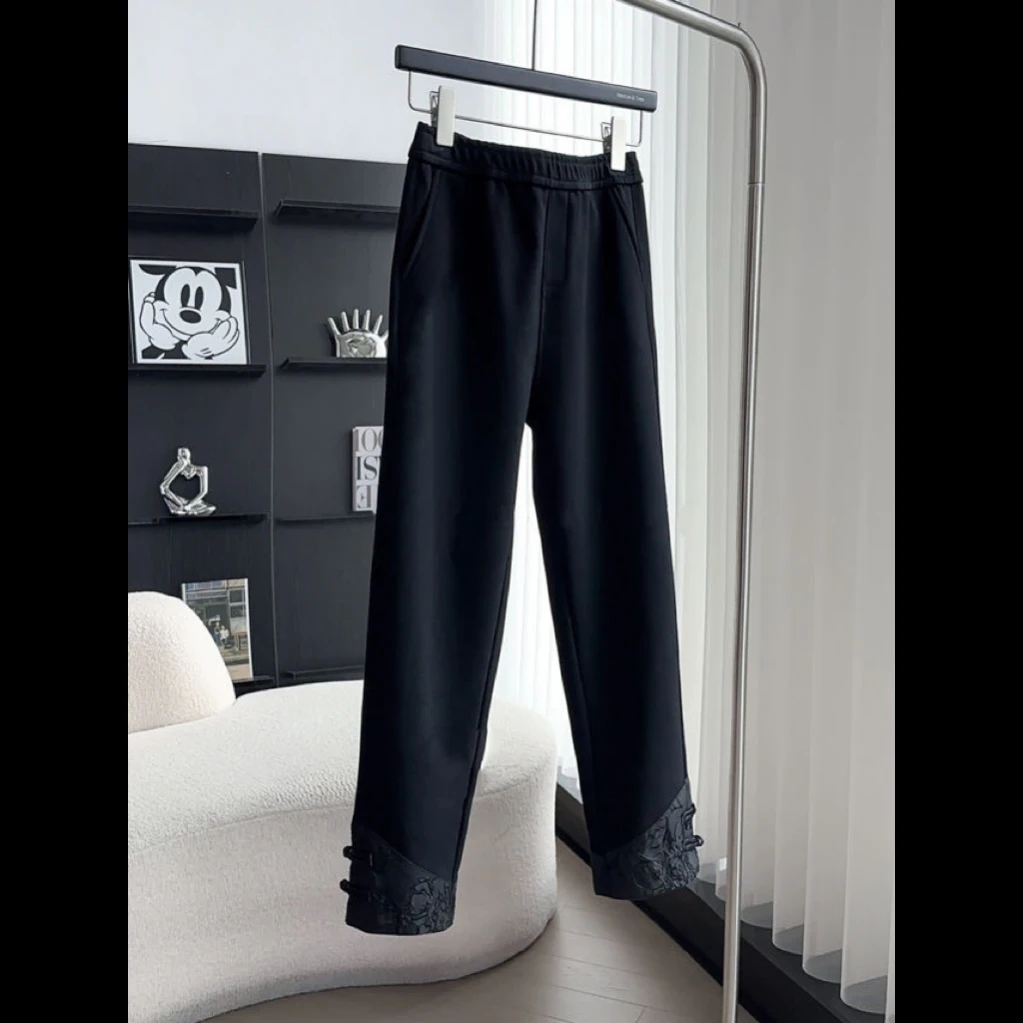 QIMO启茉（特价款A595033#新中式拼接休闲裤）黑色