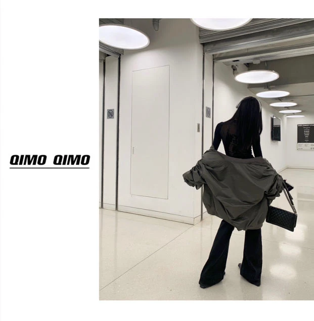 QIMO启茉（A692703#复古微喇抓绒牛仔裤）