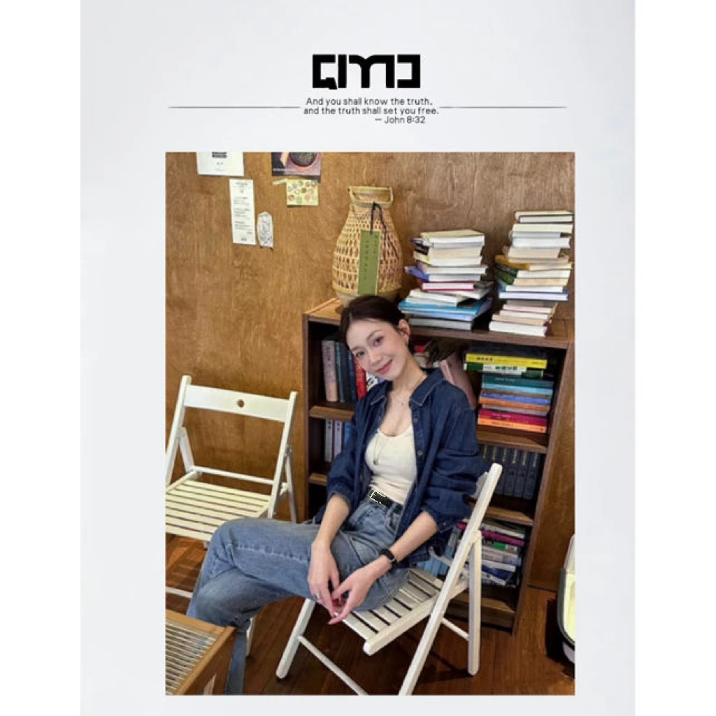 QIMO启茉（A7515#Q高腰哈伦牛仔裤）蓝色