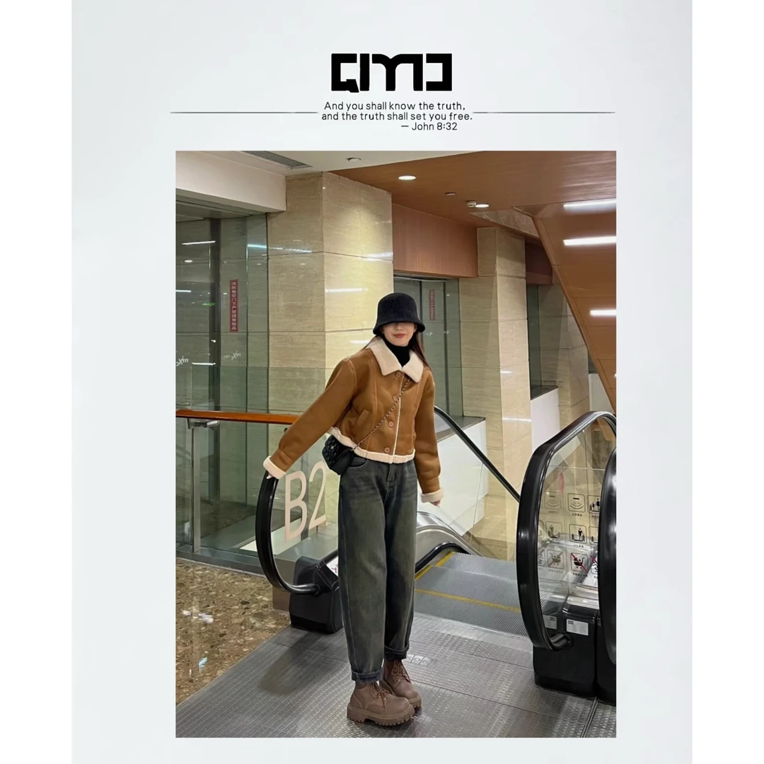 QIMO启茉（A989253#高腰哈伦牛仔裤）蓝色