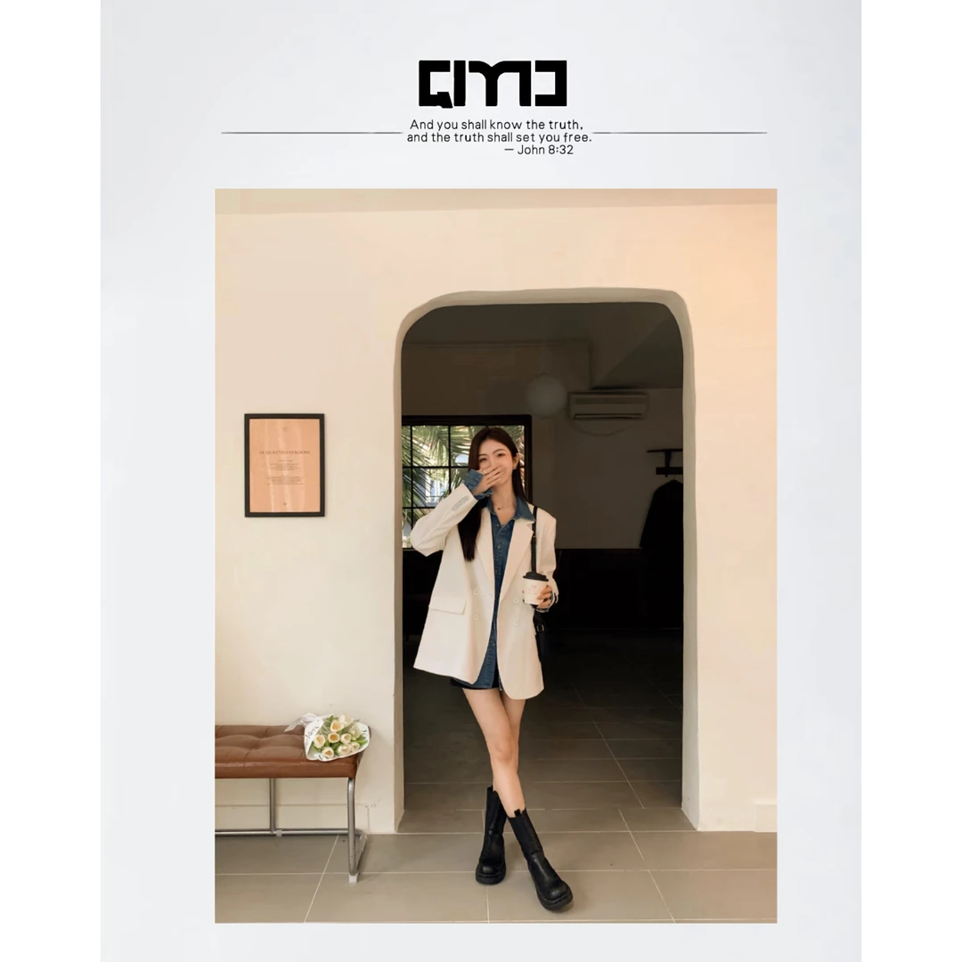 QIMO启茉（A9090#双排扣西装外套）杏色