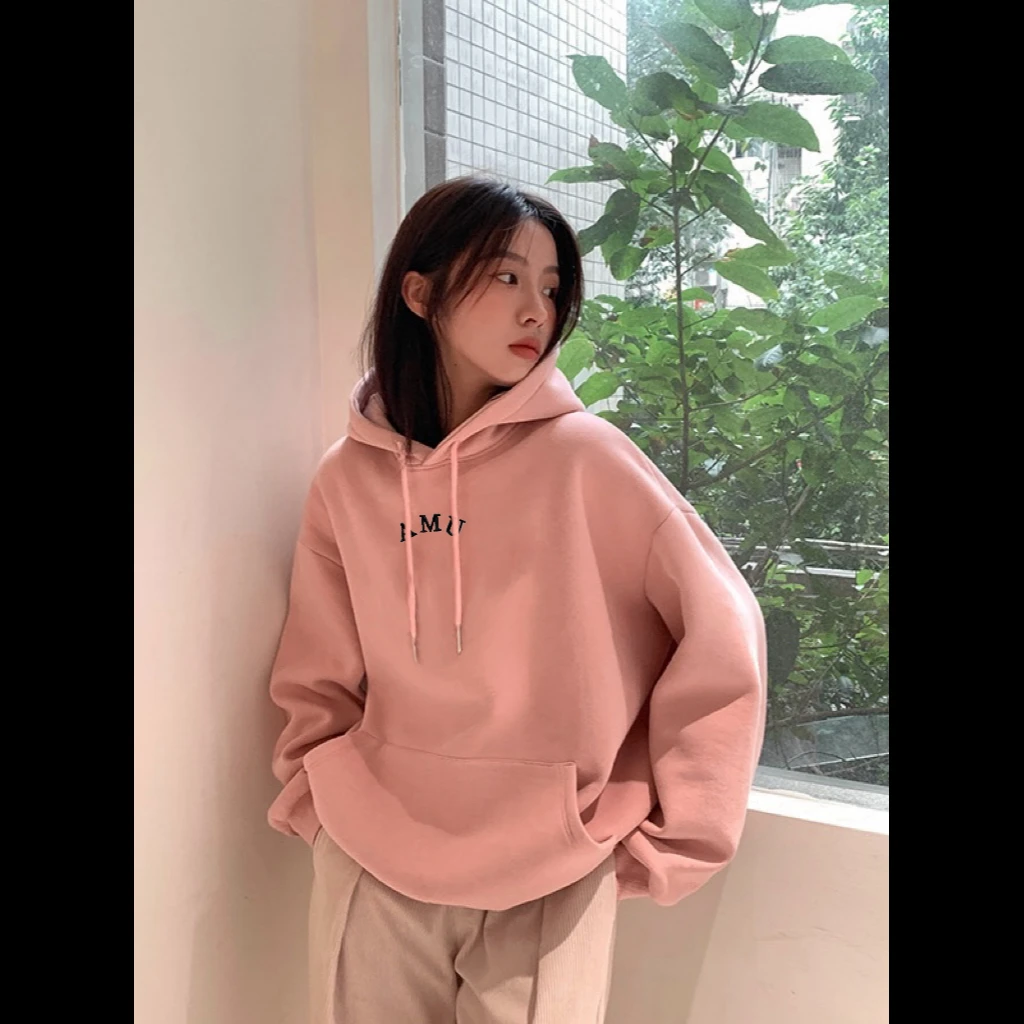 QIMO启茉（A4061#连帽加绒卫衣）粉色