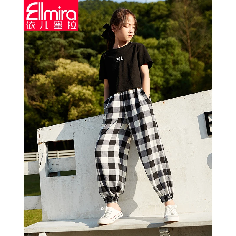 8231女童防蚊裤夏季裤子儿童格子长裤薄款2024新款洋气潮宽松学生