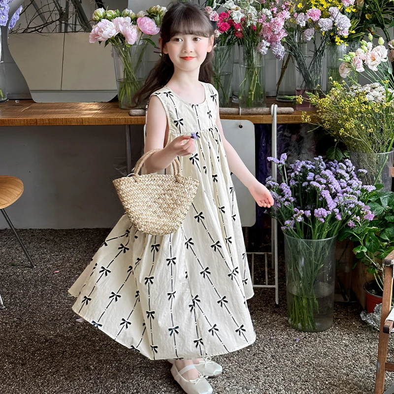 女童连衣裙夏季新款2025中大童时髦洋气无袖轻薄透气宽松连衣裙潮