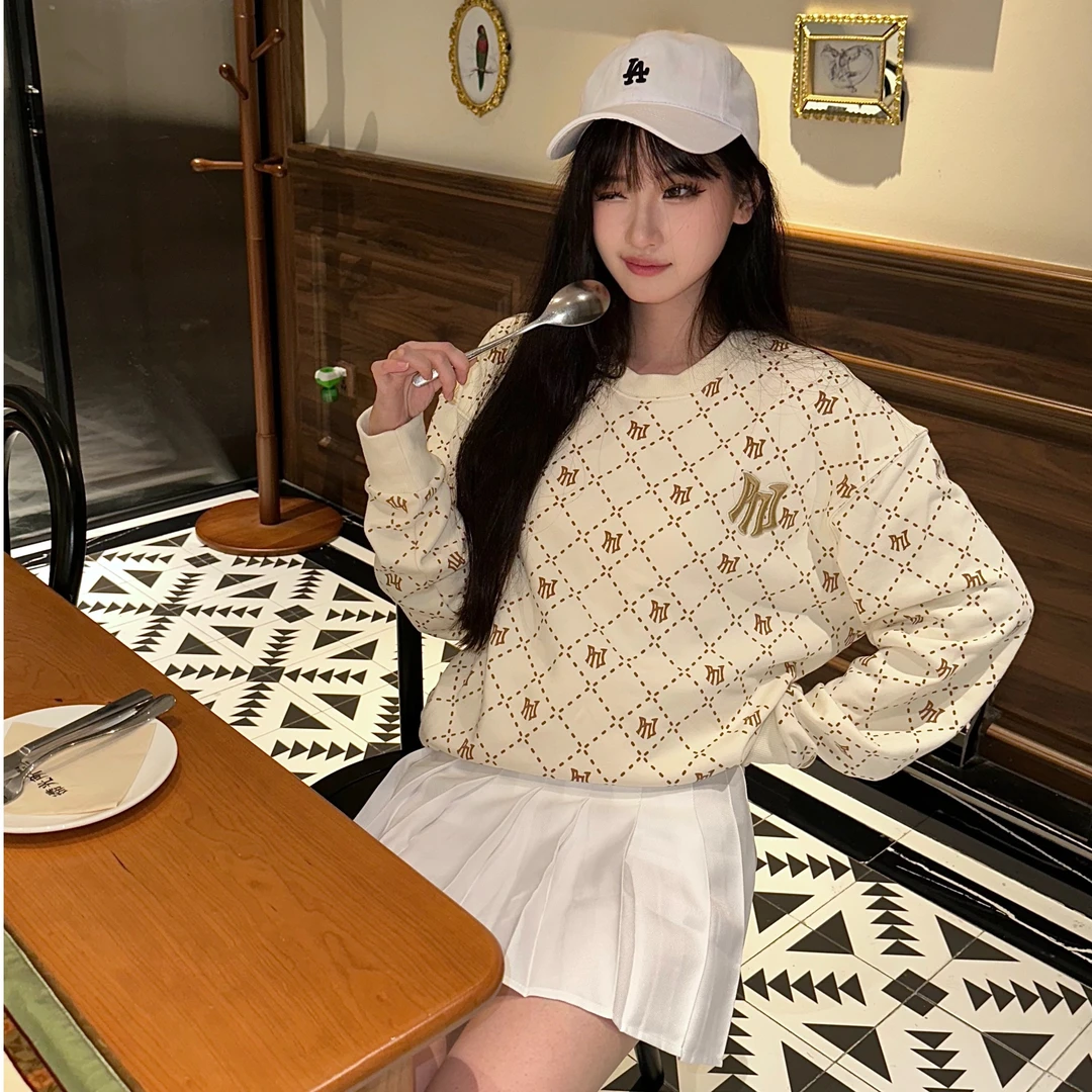 【情侣款Q】2024秋季满印卫衣韩版ins风老花印花长袖圆领卫衣