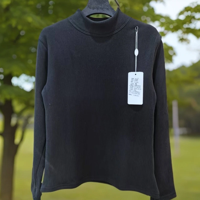 新款半高领竖条百搭加绒内搭打底衫