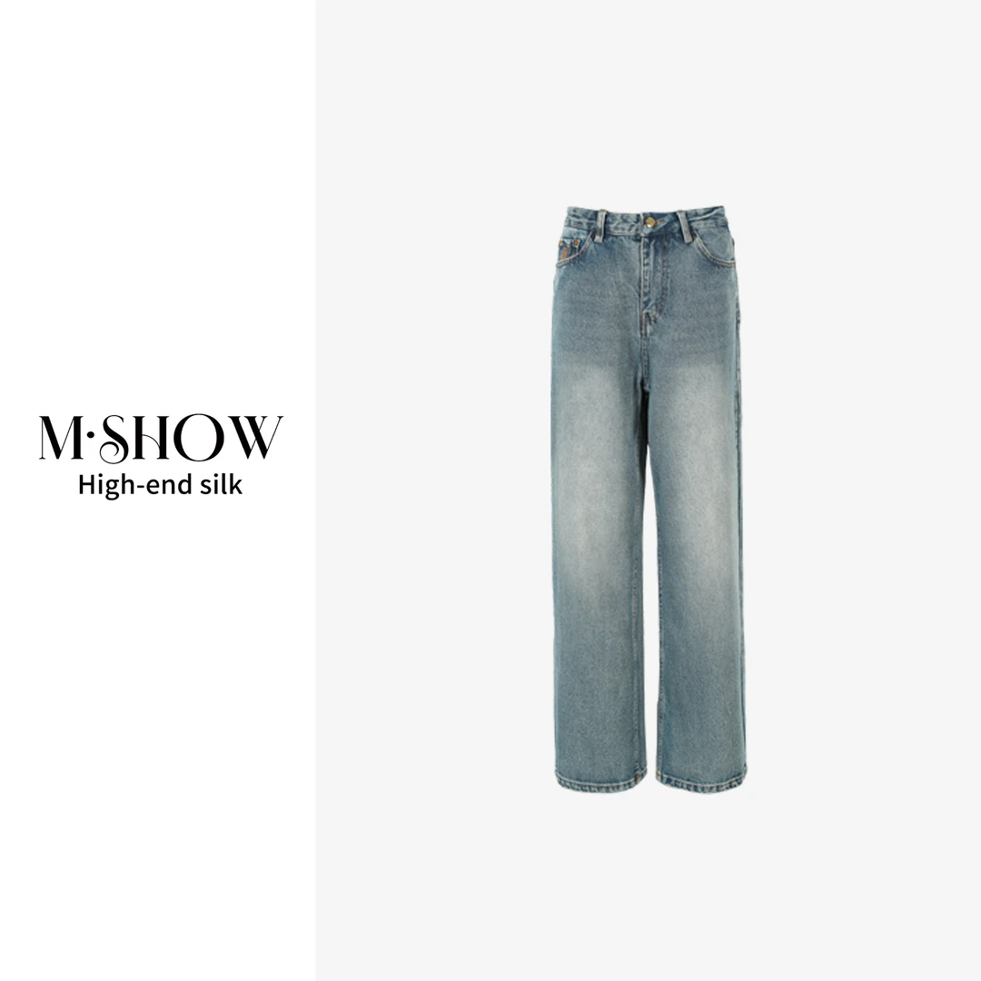 【墨秀牛仔】100%棉重工砂洗显瘦女士休闲牛仔直筒裤946K