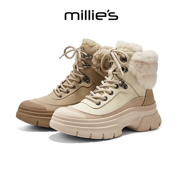 millies妙丽加绒加厚保暖厚底防水皮毛一体丑萌时尚加绒雪地靴女