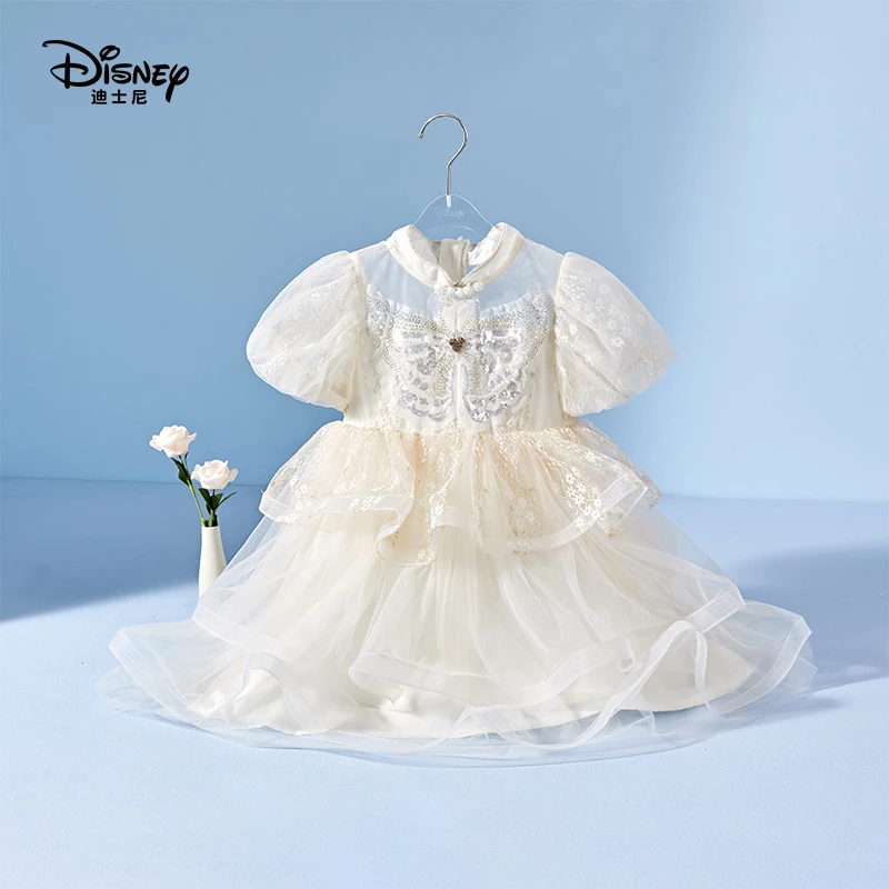 Disney/迪士尼夏季女童绣花连衣裙蝴蝶夏日蕾丝蓬蓬纱公主连衣裙