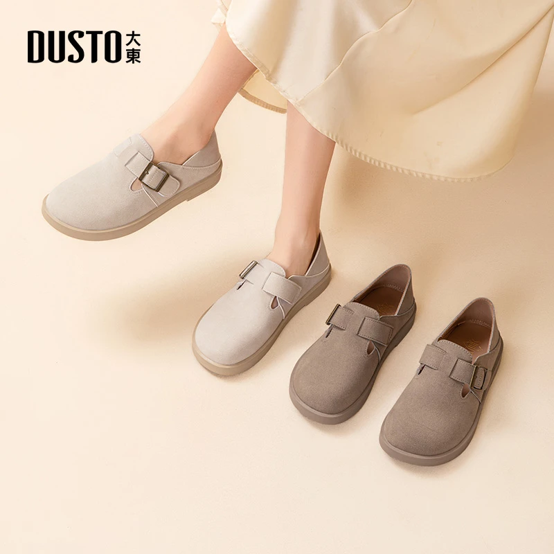 大东女鞋简约勃肯鞋2025夏季新款全包软底乐福鞋休闲舒适单鞋1213