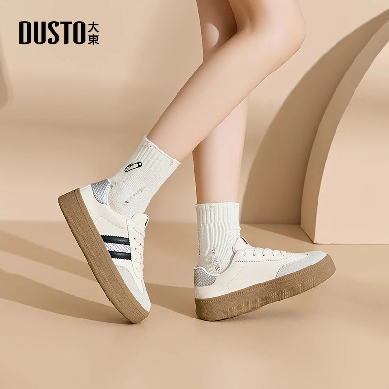 大东女鞋2025秋季新款时尚潮流百搭休闲运动鞋软底低跟德训鞋7708