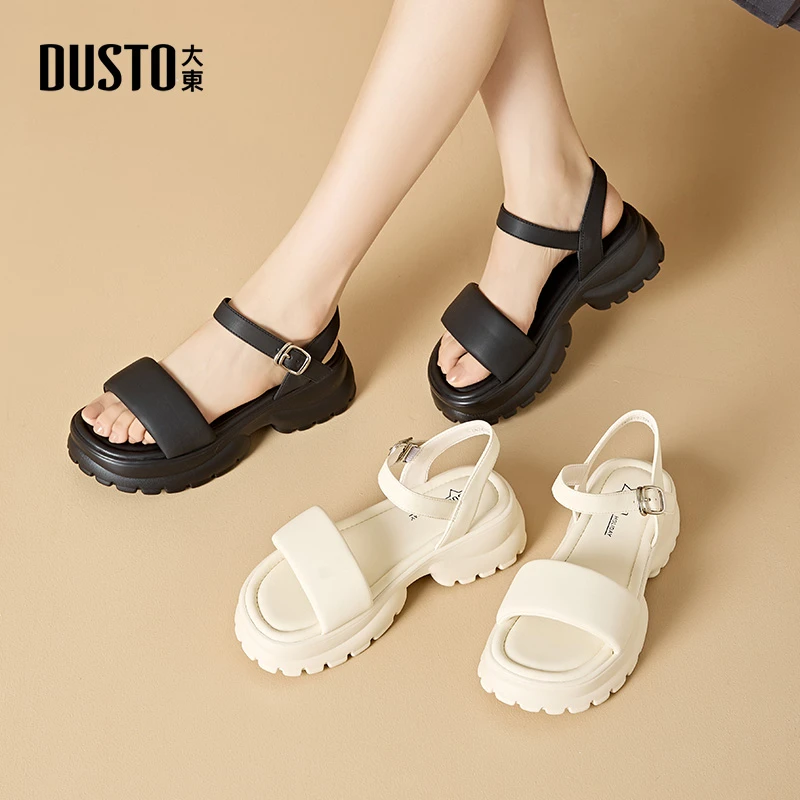 DUSTO/大东2024年夏季新款女士凉鞋时尚厚底露趾平底时装女鞋0237