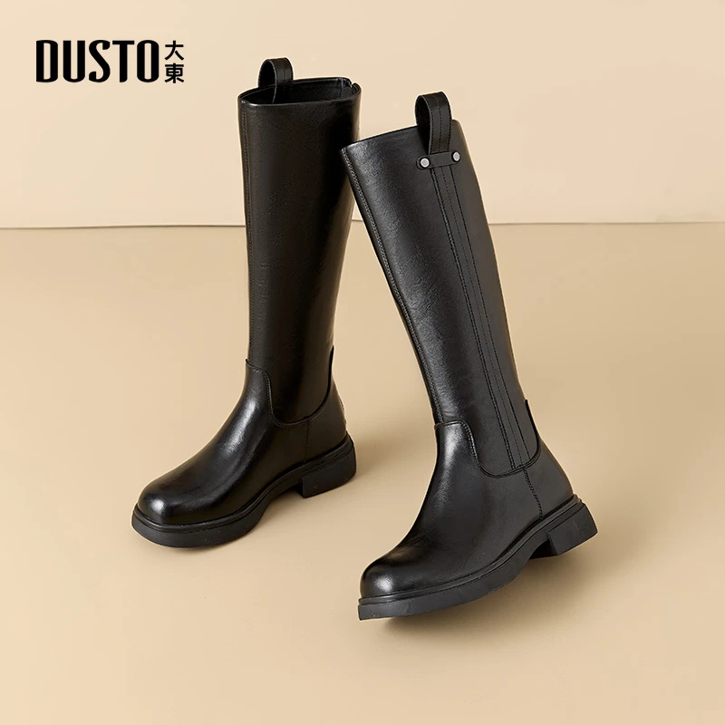 大东靴子24秋冬新款时尚简约休闲骑士靴粗高跟女加绒保暖长靴0192