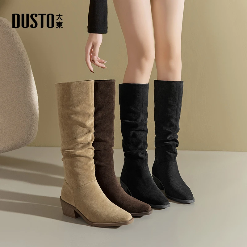 大东靴子2025秋冬新款长筒靴子女厚底粗跟时尚百搭不过膝长靴0165