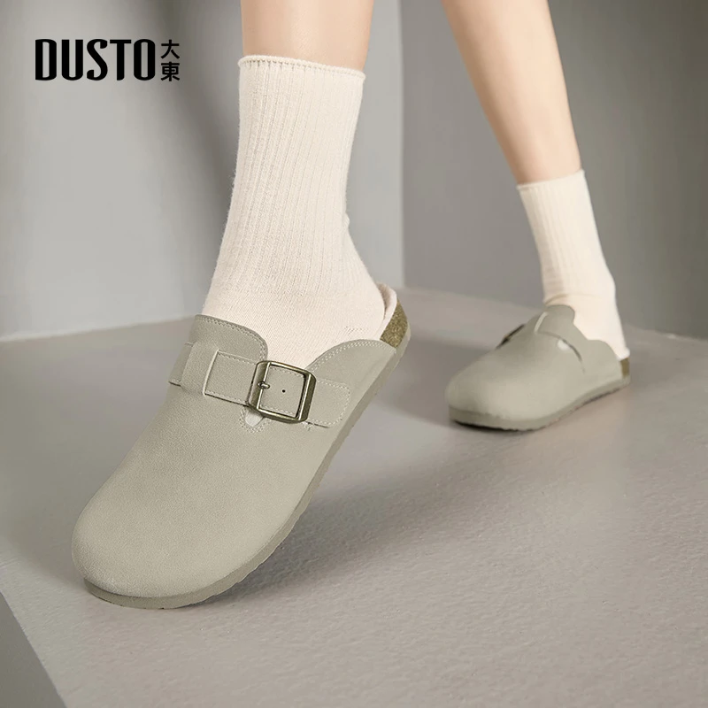 大东女鞋2025秋季新款加绒加厚保暖室内拖鞋百搭舒适勃肯鞋女0142