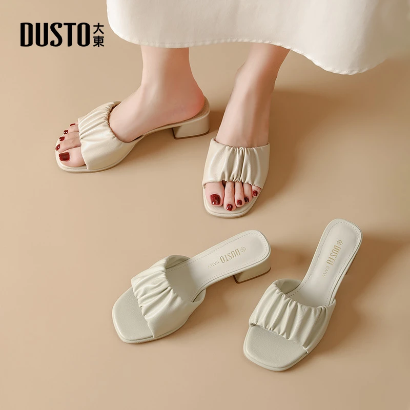 大东女鞋凉拖鞋女2024年夏季新款甜美套脚凉鞋中跟精致外穿0600