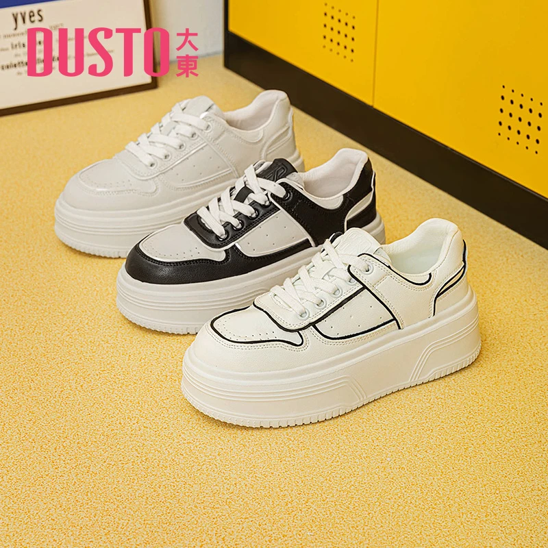 DUSTO/大东小白鞋女2024秋季新款休闲风厚底系带板鞋潮流女鞋0307