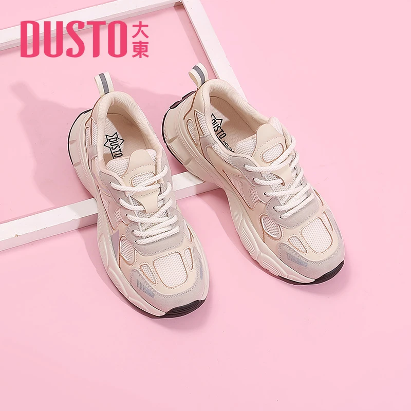 DUSTO/大东老爹鞋女鞋2024秋季新款时尚简约系带舒适拼接平底女鞋