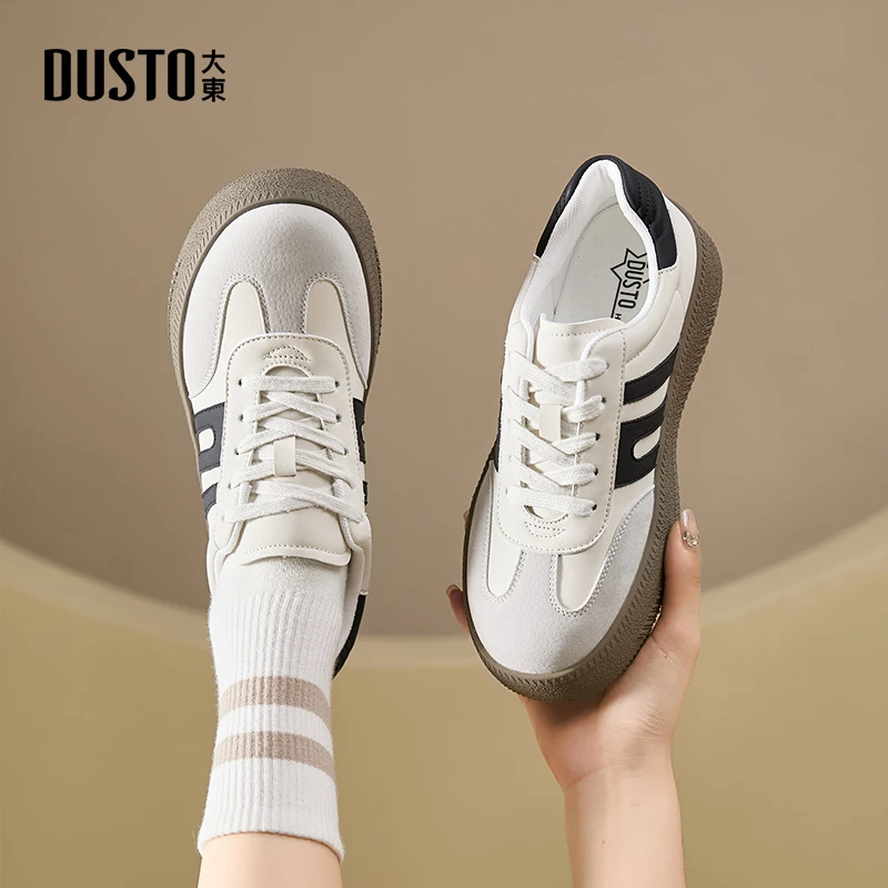 大东女鞋2025秋季新款时尚百搭小众休闲运动鞋平底粗跟德训鞋0702