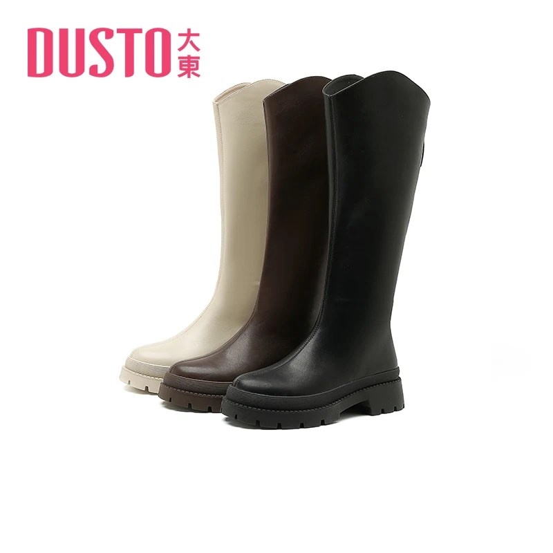 DUSTO/大东女士冬季百搭长筒靴子厚底女靴显高显瘦圆头骑士靴0691