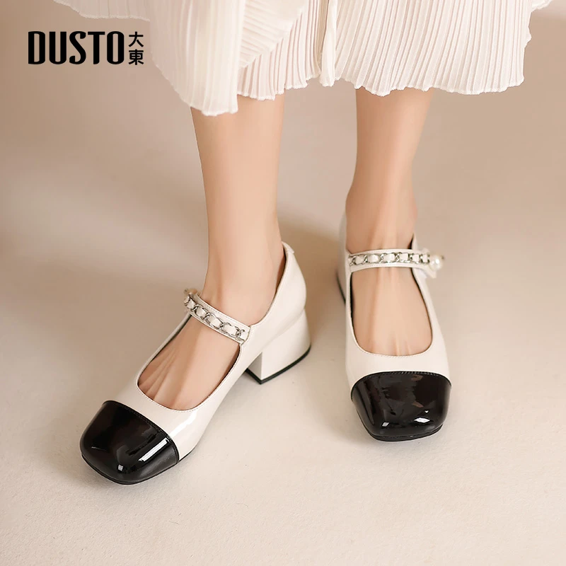 DUSTO/大东浅口单鞋女2025春季新款方头魔术贴百搭玛丽珍女鞋0018
