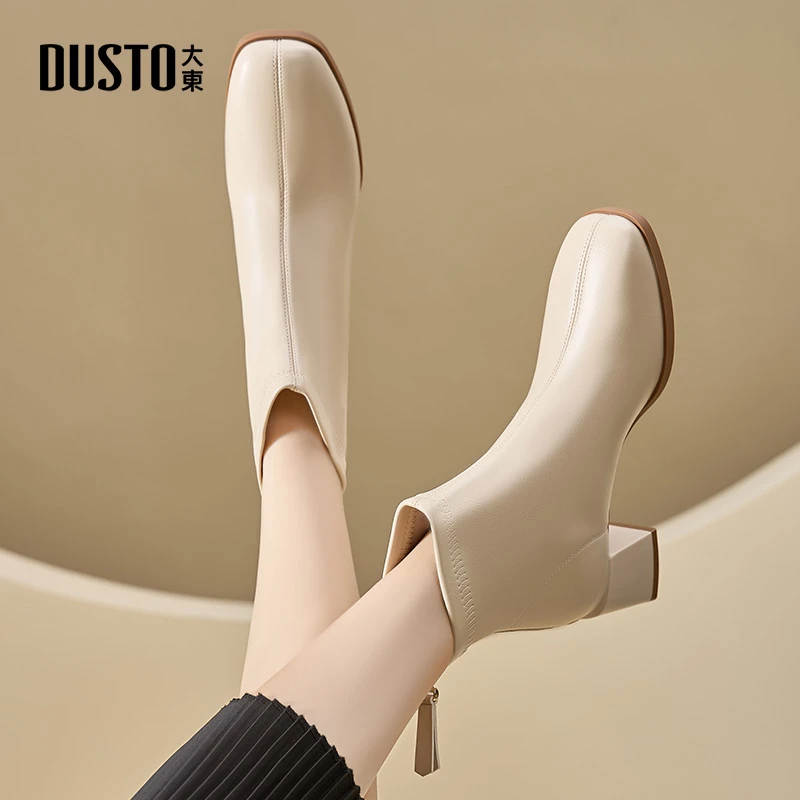 大东气质通勤短靴女2025秋冬英伦风粗跟增高鞋配风衣百搭女鞋0006