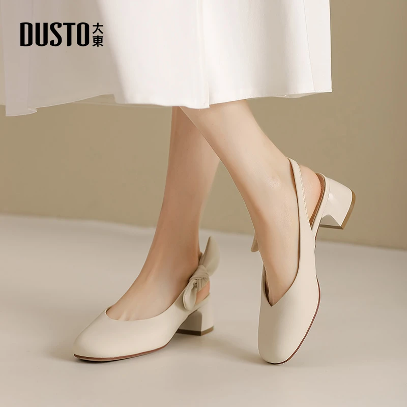 DUSTO/大东女鞋2025秋季新款甜美气质蝴蝶结圆头后空套脚单鞋0016
