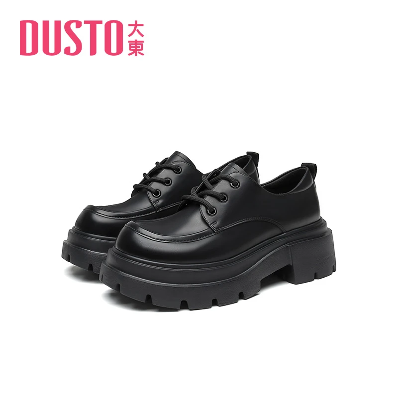 DUSTO/大东复古小皮鞋2025春季新款圆头厚底乐福鞋女时尚女鞋0123