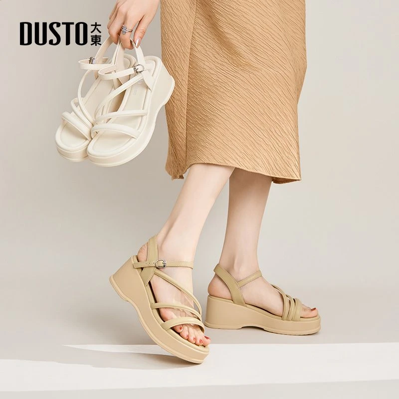 大东女鞋罗马凉鞋女2025夏季新款时尚休闲平底增高厚底女鞋1719