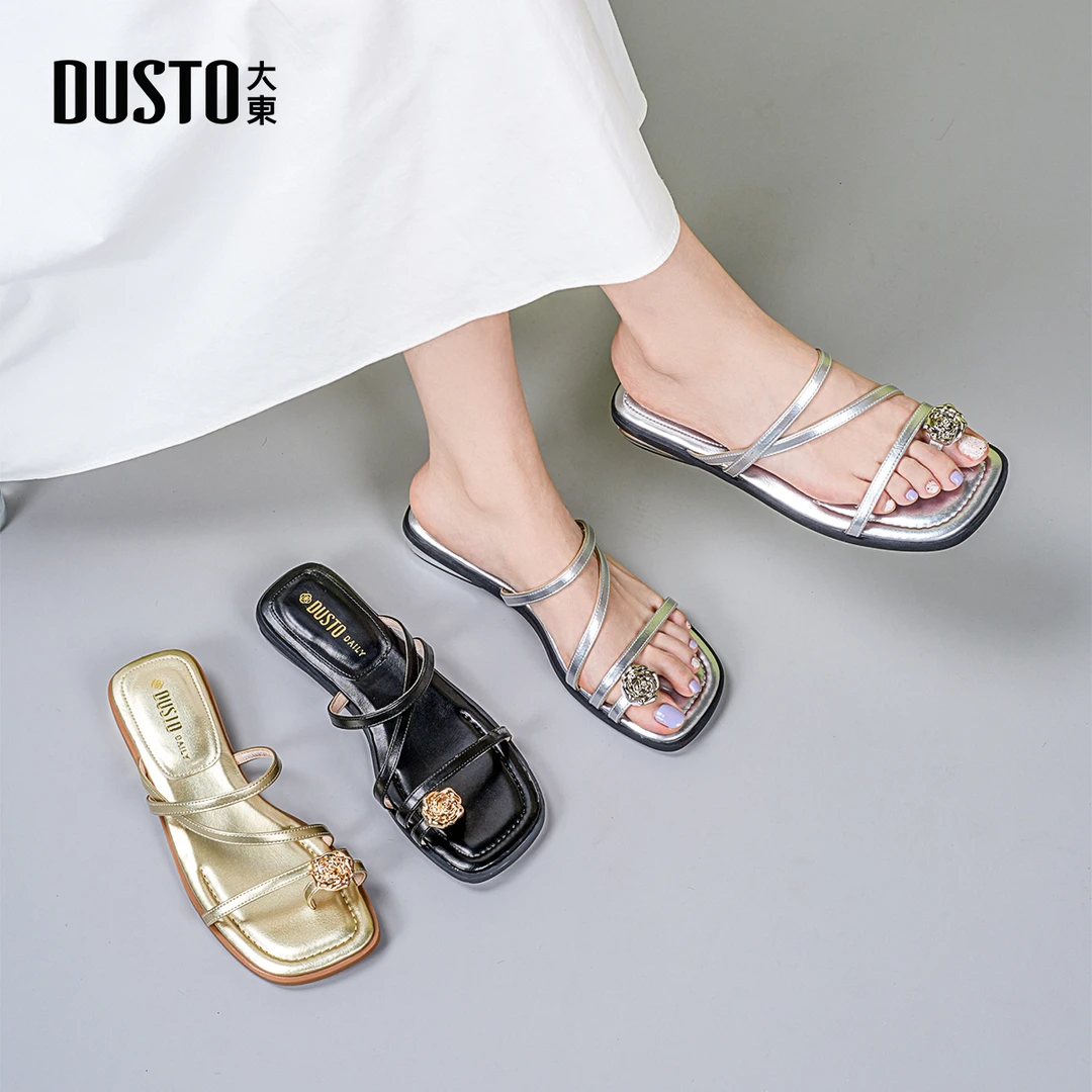 DUSTO/大东网红水钻女鞋夹脚拖鞋2025夏季新款外穿轻便凉拖女0060